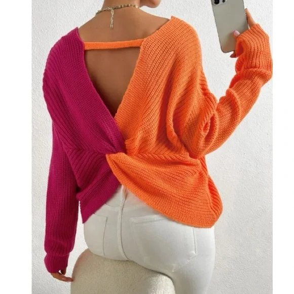 Cozy color block twist black sweater - Picture 2 of 6